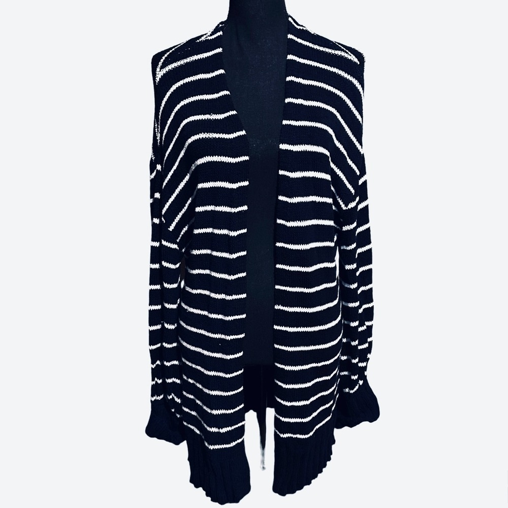 Workshop Republic Clothing Navy and White Stripe Open Front Sweater Women's XL